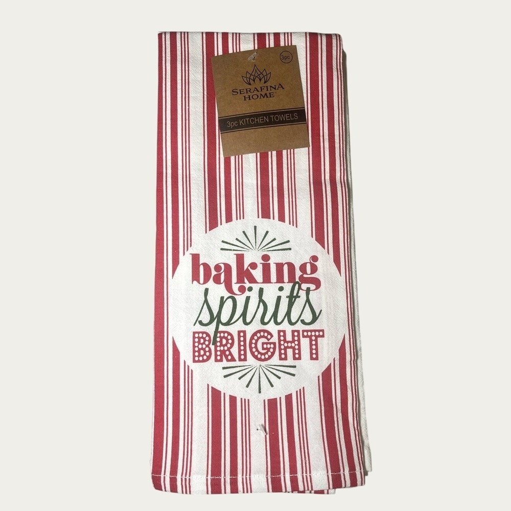 Serafina Home Kitchen Towel Set Of 3 Baking Spirits Bright Red White Festive New